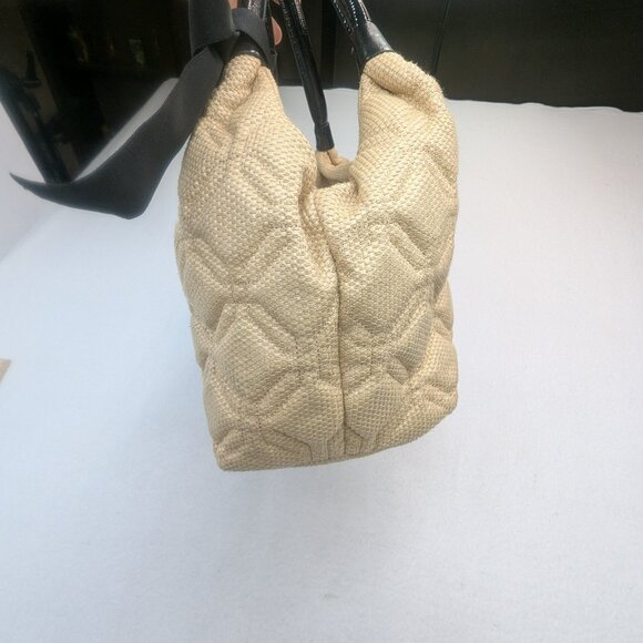 ♠️Kate Spade Quilted Woven Straw Satchel Hand Bag with Bow Accent Beige - Picture 4 of 17